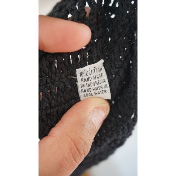 Black Crochet Halter Bralette | Boho Festival Crop Top | Adjustable Tie-Back - Picture 7 of 8